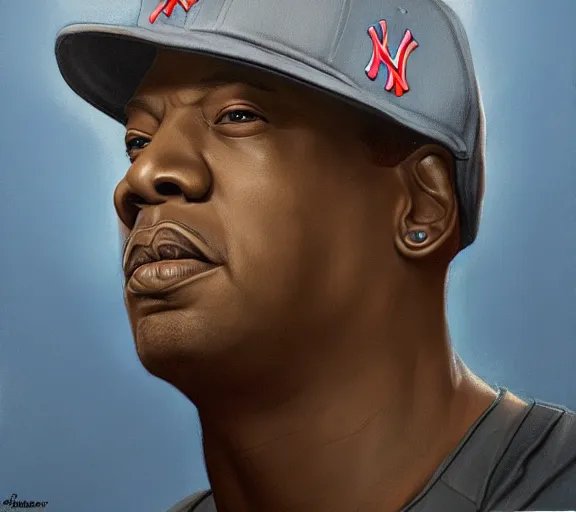 prompthunt: portrait of jay - z wearing a yankee baseball hat and