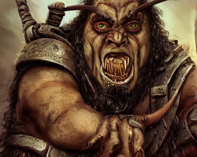 Prompt: paul walter hauser as an orc berserker, fantasy art, d & d, extremely detailed, high quality, award - winning,