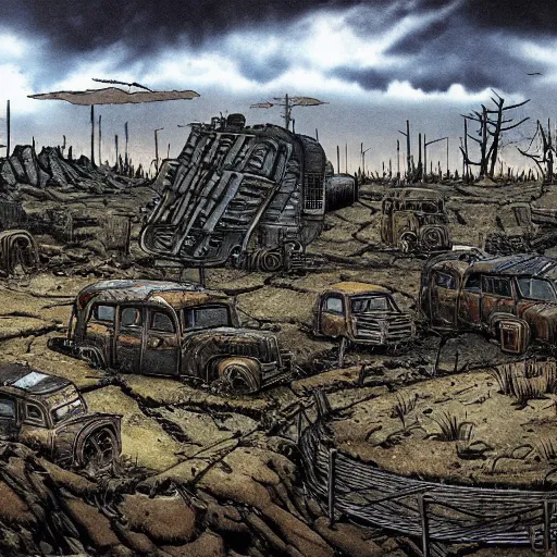 Image similar to post apocalyptic landscape by raymond briggs