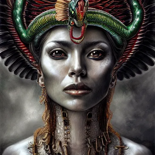 Prompt: Quetzalcoatl, digital painting, lots of details, extremely detailed, 4k, intricate, brush strokes, Artgerm, Saturno Buttò, Bastien Lecouffe-Deharme