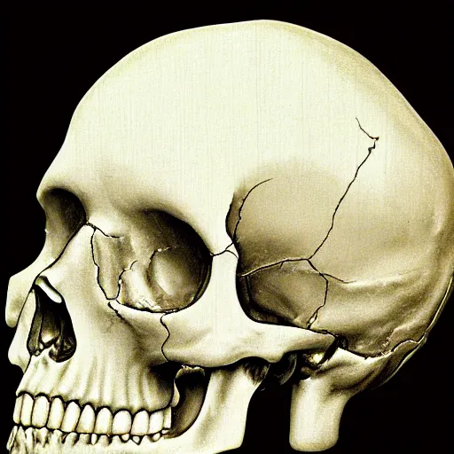 Prompt: human skull cross section