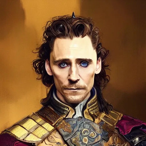 Image similar to a man wearing a doublet, tom hiddleston, painted fantasy character portrait, highly detailed, digital painting, artstation, concept art, sharp focus, illustration, art by artgerm and greg rutkowski and alphonse mucha