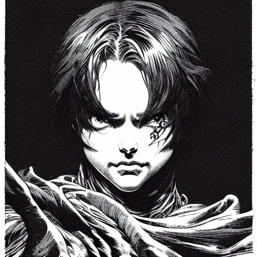 Image similar to portrait soft light, by bernie wrightson and killian eng and joe fenton, inspired by akira anime, etching, fine, sharp high detail, screen print,