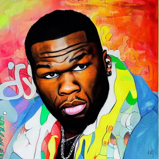 Prompt: a painting of 50 cent by Takashi Murakami