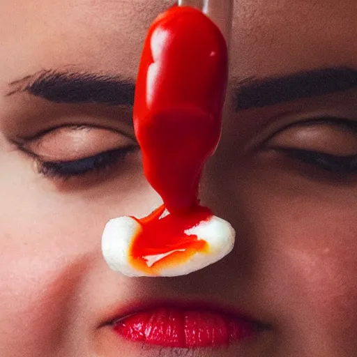 Prompt: a nose with ketchup