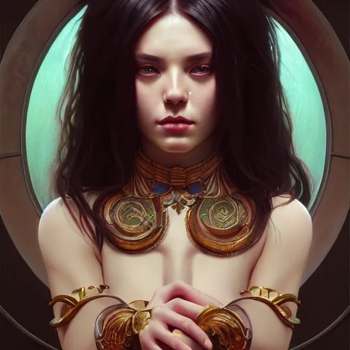 Prompt: perfectly - centered portrait of demon goddess, beautiful, gorgeous, highly detailed, professional digital painting, unreal engine 5, photorealism, hd quality, 8 k resolution, cinema 4 d, 3 d, cinematic, art by artgerm and greg rutkowski and alphonse mucha and loish and wlop