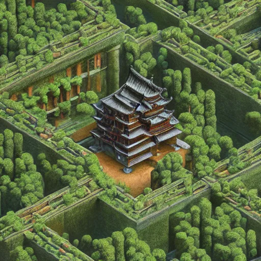 a giant ancient chinese castle in forest with some ivy | Stable Diffusion