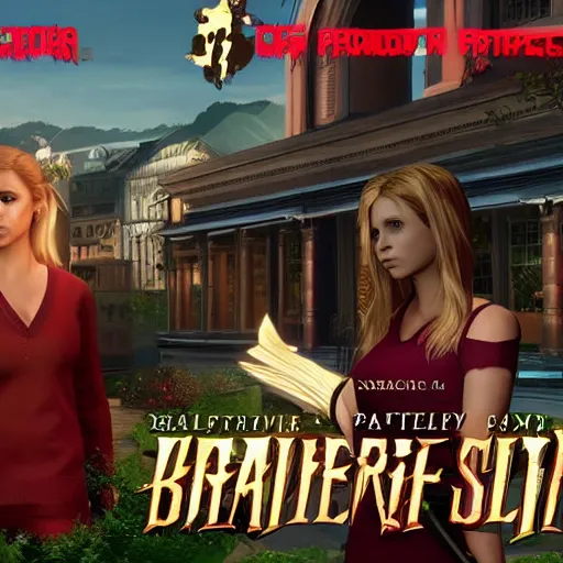 Image similar to high quality screenshot of upcoming Buffy the Vampire Slayer video game for PS5, Xbox Series X and PC