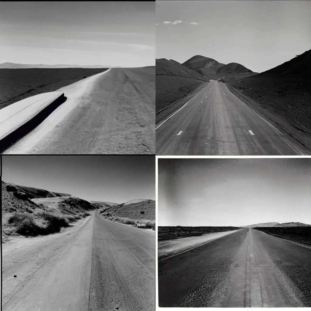 Prompt: a desolated road in california, andreas feininger