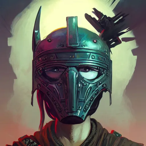 Image similar to cyberpunk viking helmet mask warrior goddess robot ninja fantasy, art gta 5 cover, official fanart behance hd artstation by jesper ejsing, by rhads, makoto shinkai and lois van baarle, ilya kuvshinov, ossdraws