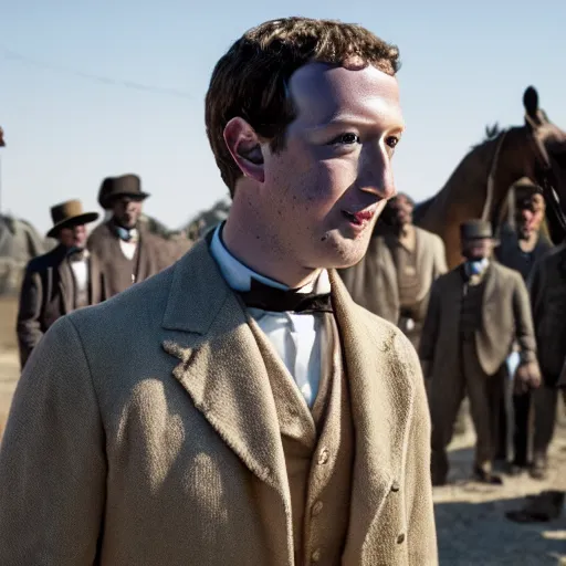 Image similar to Mark Zuckerberg as Calvin Candie in Django Unchained, movie still, EOS-1D, f/1.4, ISO 200, 1/160s, 8K, RAW, unedited, symmetrical balance, in-frame, Dolby Vision