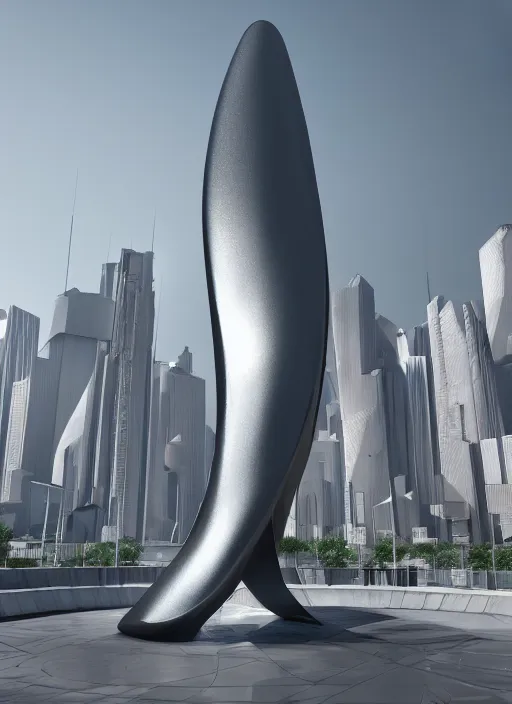 Prompt: highly detailed realistic architecture 3 d render of a huge high futuristic metallic stele sculpture in zaha hadid style standing in city park, archdaily, made in unreal engine 4 octane render