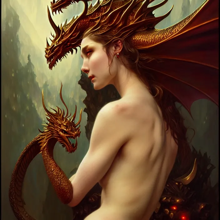 Image similar to dragon queen, diffuse lighting, fantasy, intricate, elegant, highly detailed, lifelike, photorealistic, digital painting, artstation, illustration, concept art, smooth, sharp focus, art by john collier and albert aublet and krenz cushart and artem demura and alphonse mucha