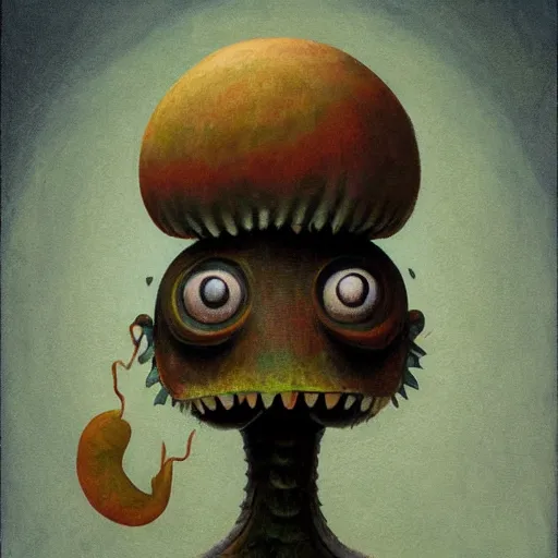 Prompt: a portrait of a character with a moustache´thulu by Shaun Tan