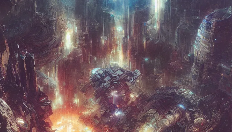 Image similar to supernova, neo brutalism city in space, elephantine, extraterrestrial, painted by ruan jia, raymond swanland, lawrence alma tadema, zdzislaw beksinski, norman rockwell, jack kirby, tom lovell, alex malveda, greg staples