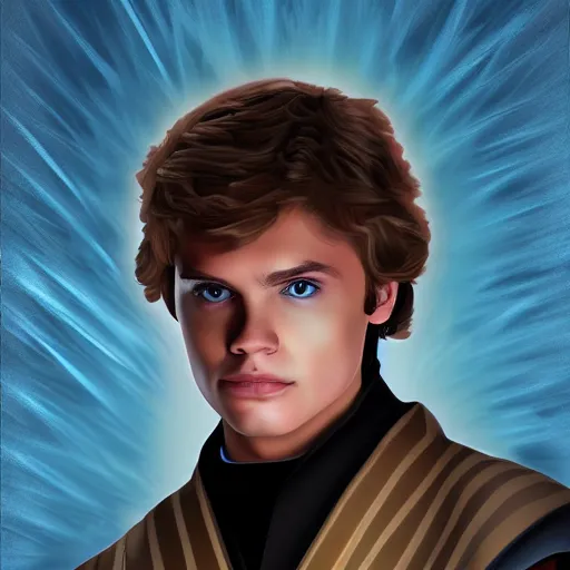 Image similar to portrait of anakin skywalker, highly detailed, centered, solid color background, digital painting