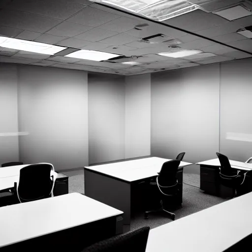 Image similar to an empty office space at night, eerie atmosphere