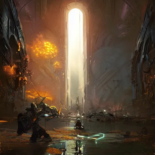 Image similar to mutazi portal. an element of the magic portal system connecting major cities. the portals were installed centuries ago, but still work fine. digital art, high details, illustration by ross tran, james gurney, by craig mullins, by greg rutkowski
