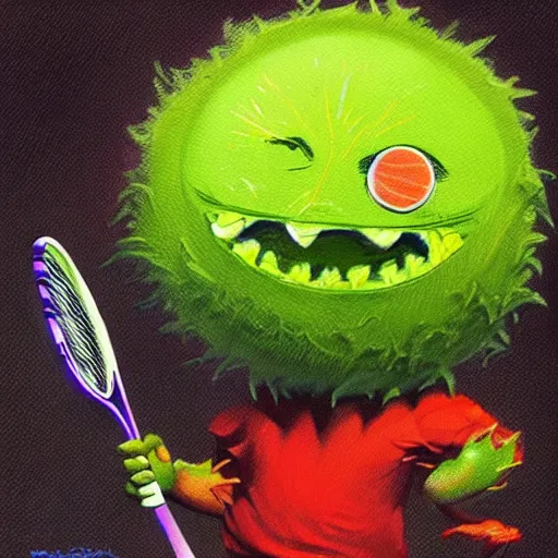 Image similar to a tennis ball monster, digital art, fantasy, magic, trending on artstation, ultra detailed, professional illustration by Basil Gogos