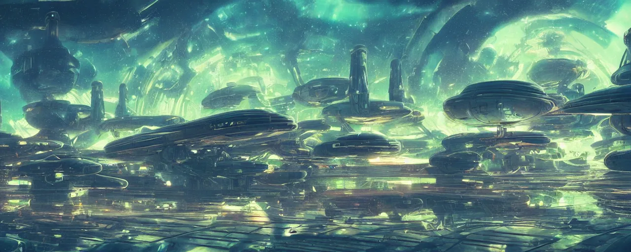 Prompt: ” intergalactic spaceport with clear plastic vehicle tubes, [ art by paul lehr, cinematic, detailed, epic, widescreen, opening, establishing, mattepainting, photorealistic, realistic textures, octane render ] ”