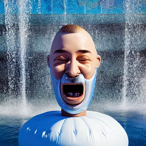 Image similar to a giant inflatable human head with open mouth on realistic water, in the style of chad knight, long shot, hyper detailed, hyper realistic, ray tracing, 8 k resolution, sharp focus, realistic water, award winning