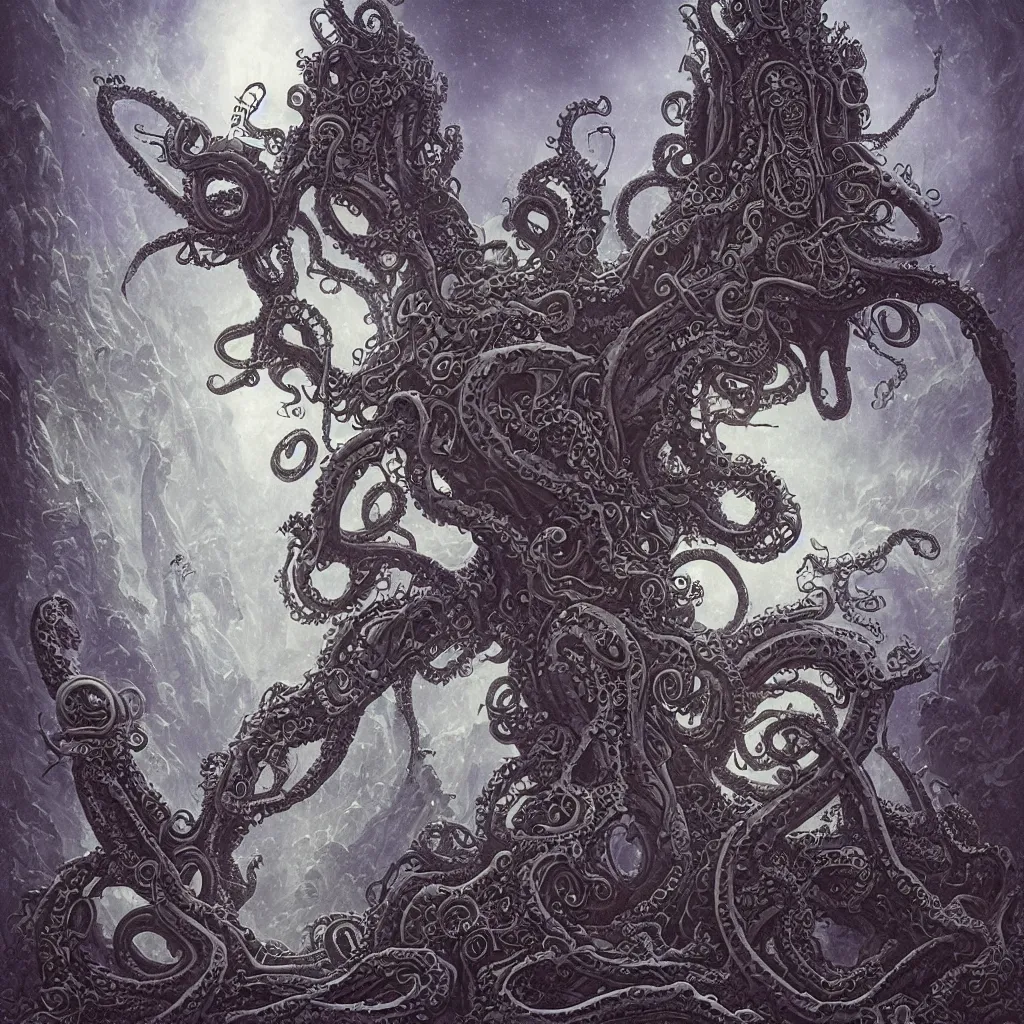 art nouveau cthulhu eyeball tentacle castle and dark | Stable Diffusion ...