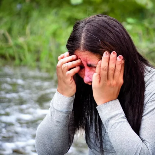 Prompt: a person crying a river