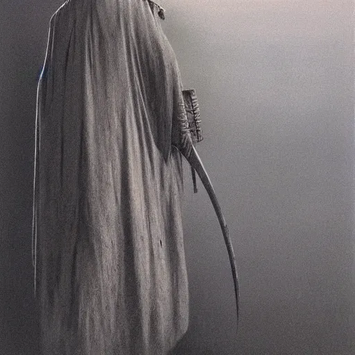 Image similar to knight by Zdzisław Beksiński, oil on canvas