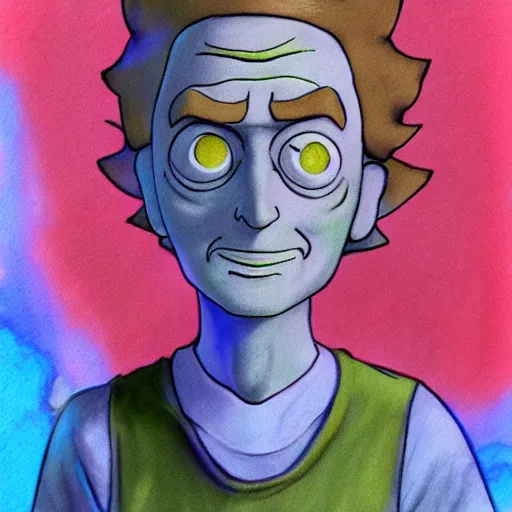 Prompt: morty from rick and morty color charcoal sketch artstation deviant art yoshida watercolor
