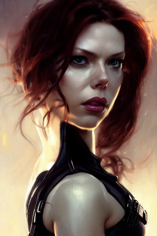 Prompt: aeon flux as black widow profile picture by Greg Rutkowski, matte painting, intricate, fantasy concept art, elegant, by Stanley Artgerm Lau, golden ratio, thomas kindkade, alphonse mucha, loish, norman Rockwell,