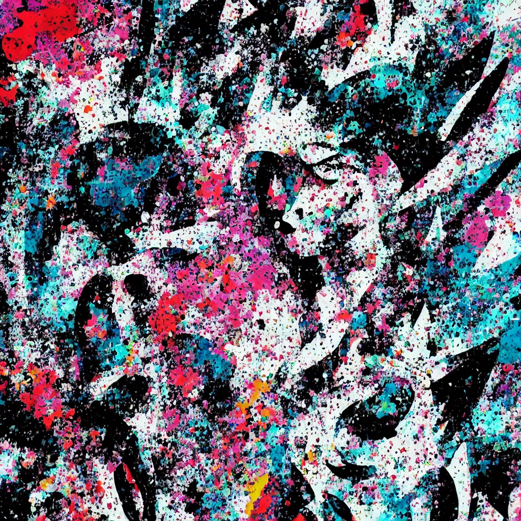 Image similar to person wearing bunny ear hat, abstract, jet set radio artwork, ryuta ueda artwork, cryptic, rips, spots, asymmetry, stipple, lines, glitches, color tearing, pitch bending, stripes, dark, ominous, eerie, hearts, minimal, points, technical, natsumi mukai artwrok, folds