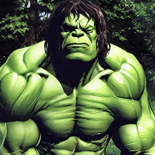 Image similar to The Hulk at summer camp