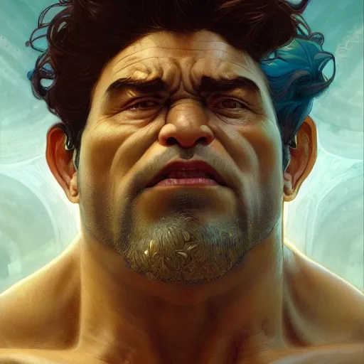 Image similar to hulking herculean ogre jesus christ, masterpiece, intricate, elegant, highly detailed, digital painting, artstation, concept art, smooth, sharp focus, illustration, art by artgerm and greg rutkowski and alphonse mucha and uang guangjian and gil elvgren and sachin teng, symmetry!!