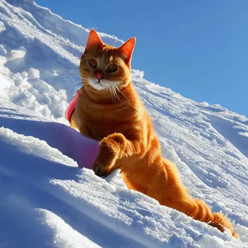 Image similar to an orange tabby cat skiing in the mountains