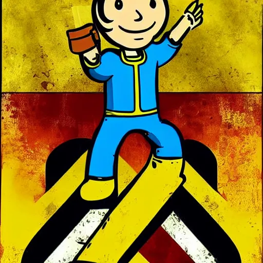 Prompt: fallout 4 digital art poster of vault boy holding uranium