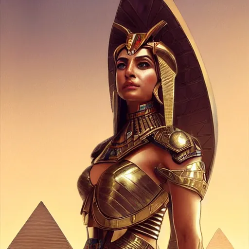 Prompt: portrait of egyptian cyborg queen in a pyramid ship real life skin, intricate, elegant, highly detailed, artstation, concept art, smooth, sharp focus, art by artgerm and greg rutkowski and alphonse mucha