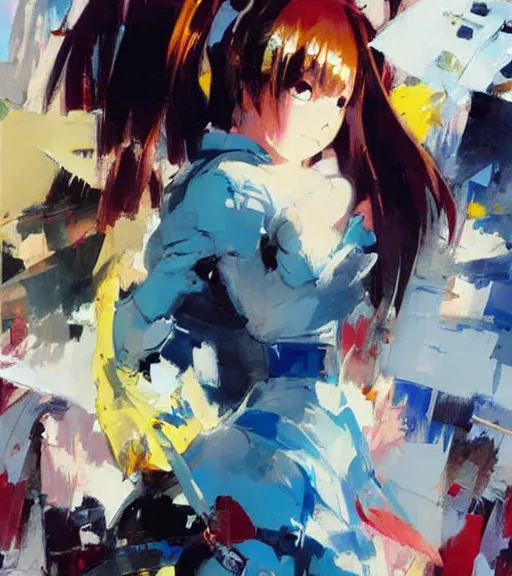 Prompt: john berkey painting of an anime woman