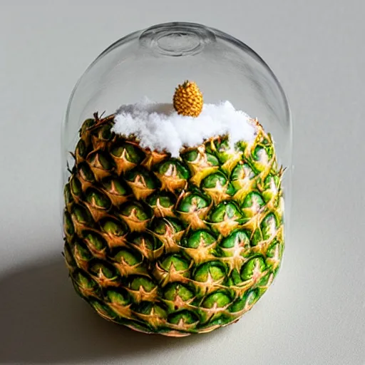 Image similar to snow globe with a pineapple inside, realistic