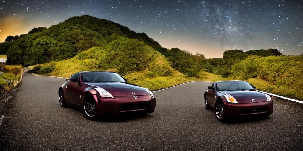 Image similar to Beautiful Photograph of Nissan 350z on a road in Japanese countryside, Night