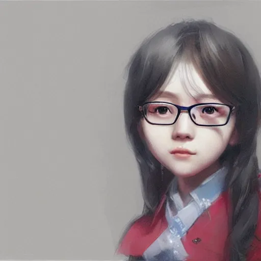 Prompt: a perfect, amazing, beautiful CG digital concept art of cute Japanese schoolgirl wearing glasses. By Ruan Jia and Fenghua Zhong, trending on ArtStation