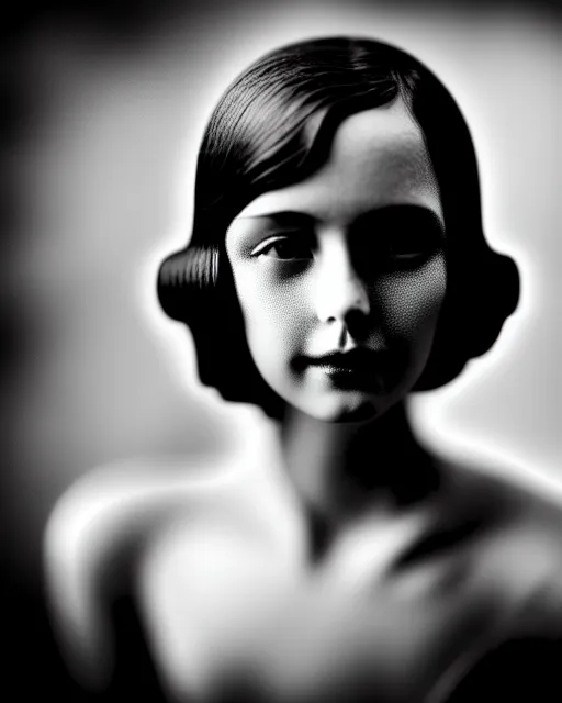 Image similar to tintype black and white dreamy young beautiful female artificial intelligence, metropolis, cinematic, rim light, bokeh, photo - realistic, elegant, high detail, 8 k, masterpiece, photo taken in 1 9 3 0