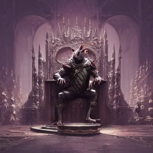 Image similar to rat overlord sitting on throne with hundreds of humans wordhipping, ssci - fi and fantasy, intricate and very very beautiful and elegant, highly detailed, digital painting, artstation, concept art, smooth and sharp focus, illustration, art by greg rutkowski