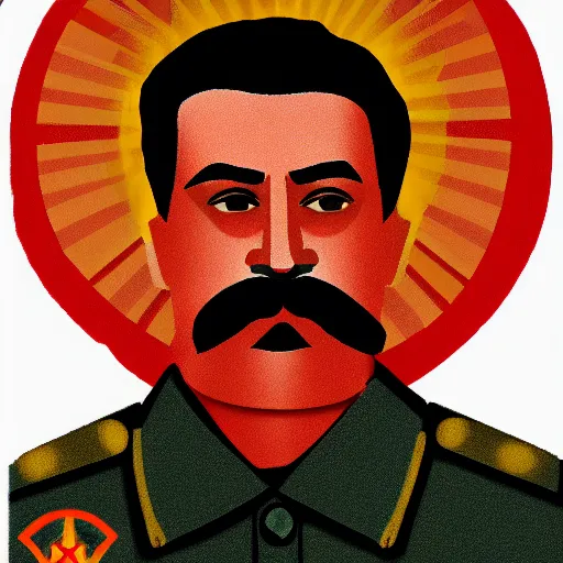 Image similar to stalin on an icon with a halo of blood, scary icon in hellish style, scary color art in 4 k