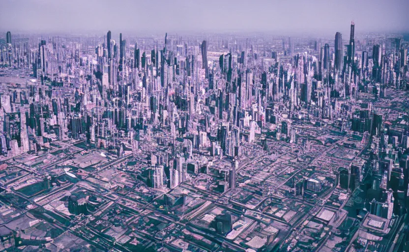 Image similar to 35mm photography landscape of futuristic megacity