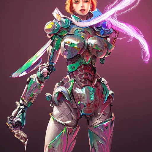 Image similar to studio portrait of lawful good colorful female holy mecha paladin absurdly beautiful, elegant, young sensual graceful woman, ultrafine hyperrealistic detailed face illustration by kim jung gi, irakli nadar, intricate linework, sharp focus, bright colors, matte, octopath traveler, final fantasy, unreal engine highly rendered, global illumination, radiant light, intricate environment