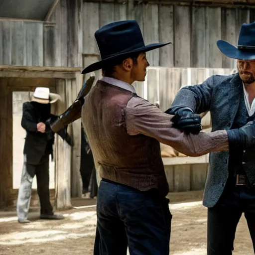 Image similar to a fight has broken out on the set of Westworld