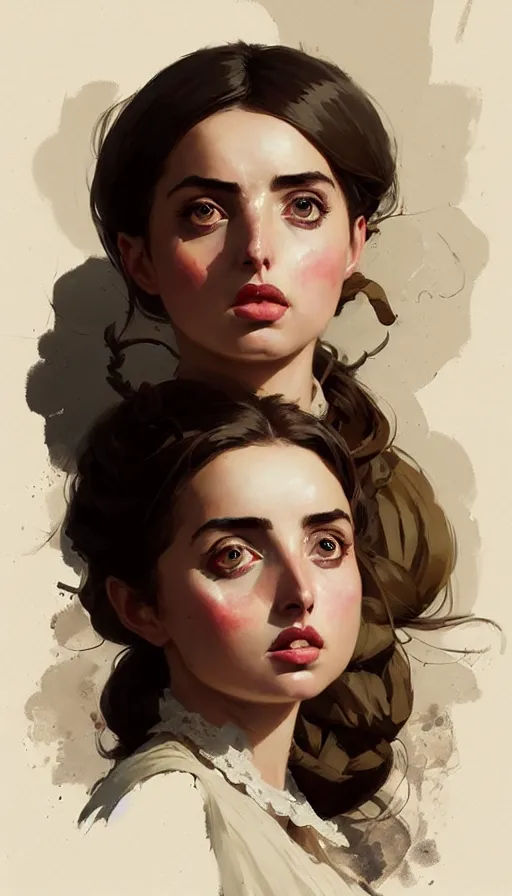 Image similar to hyper - realistic portrait of a ana de armas as a victorian lady by atey ghailan, by greg rutkowski, by greg tocchini, by james gilleard, by joe fenton, by kaethe butcher, dynamic lighting, gradient light yellow, brown, blonde cream and white color scheme, grunge aesthetic