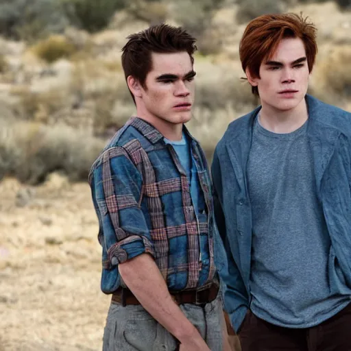 Image similar to kj apa with walter white, still from breaking bad