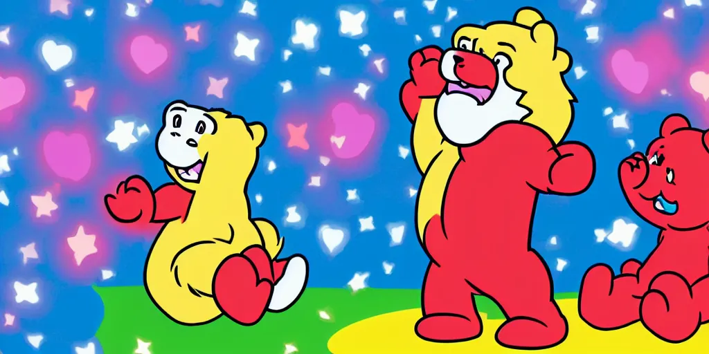 Image similar to care bear, trump