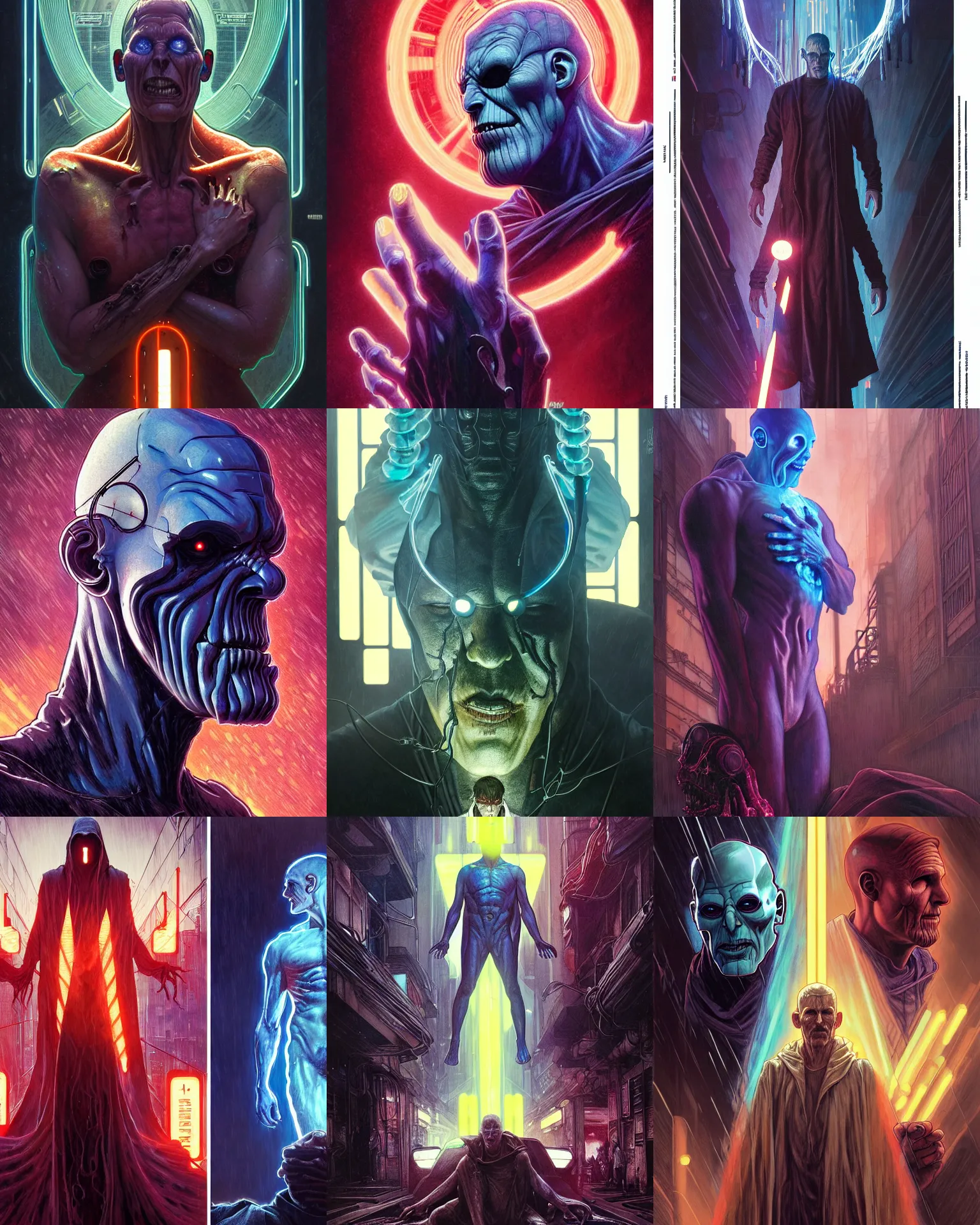 Prompt: the platonic ideal bladerunner 2 0 4 9 of cletus kasady ultimate carnage thanos dementor doctor manhattan chtulu nazgul, detailed, intricate, hyperrealism, intense, scary, decay, dmt, art by brock hofer and artgerm and greg rutkowski and alphonse mucha